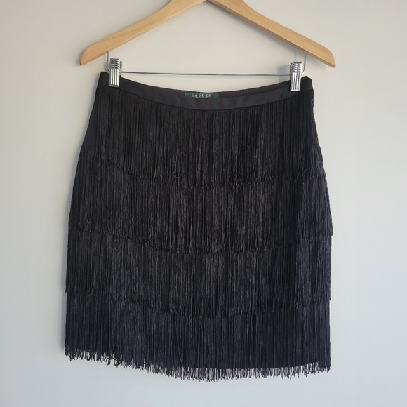 NWOT Lauren Ralph Lauren Tiered Fringe Black Skirt Size 4 - Picture 5 of 11
